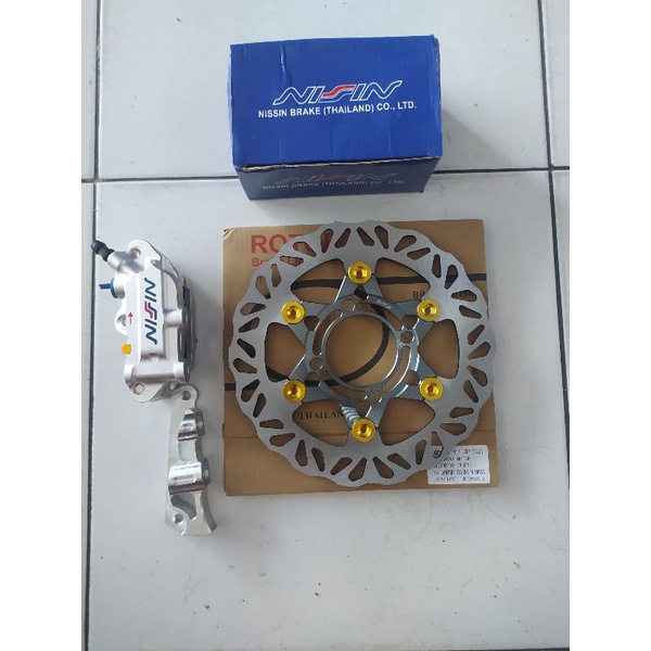 paket komplit kaliper monoblock + breket +piringan rotor ukuran 220mm motor beat vario125/150 lubang 4