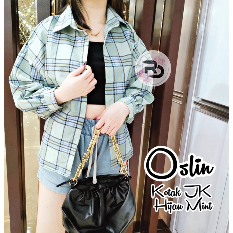 RD FASHION Kemeja Oslin Oversize | Kemeja Korea Jumbo Wanita | Bahan Creap - Fit to L-JK MINT
