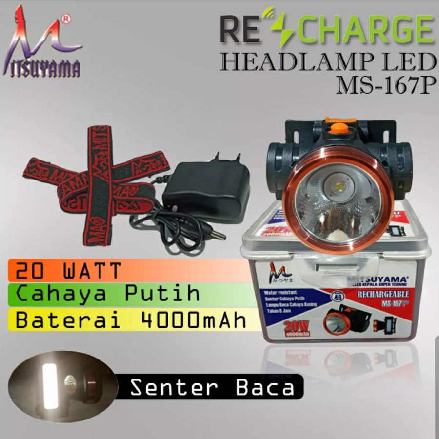 COD SENTER KEPALA Headlamp Mitsuyama MS - 167P Rechargeable / Senter Kepala LED 20W