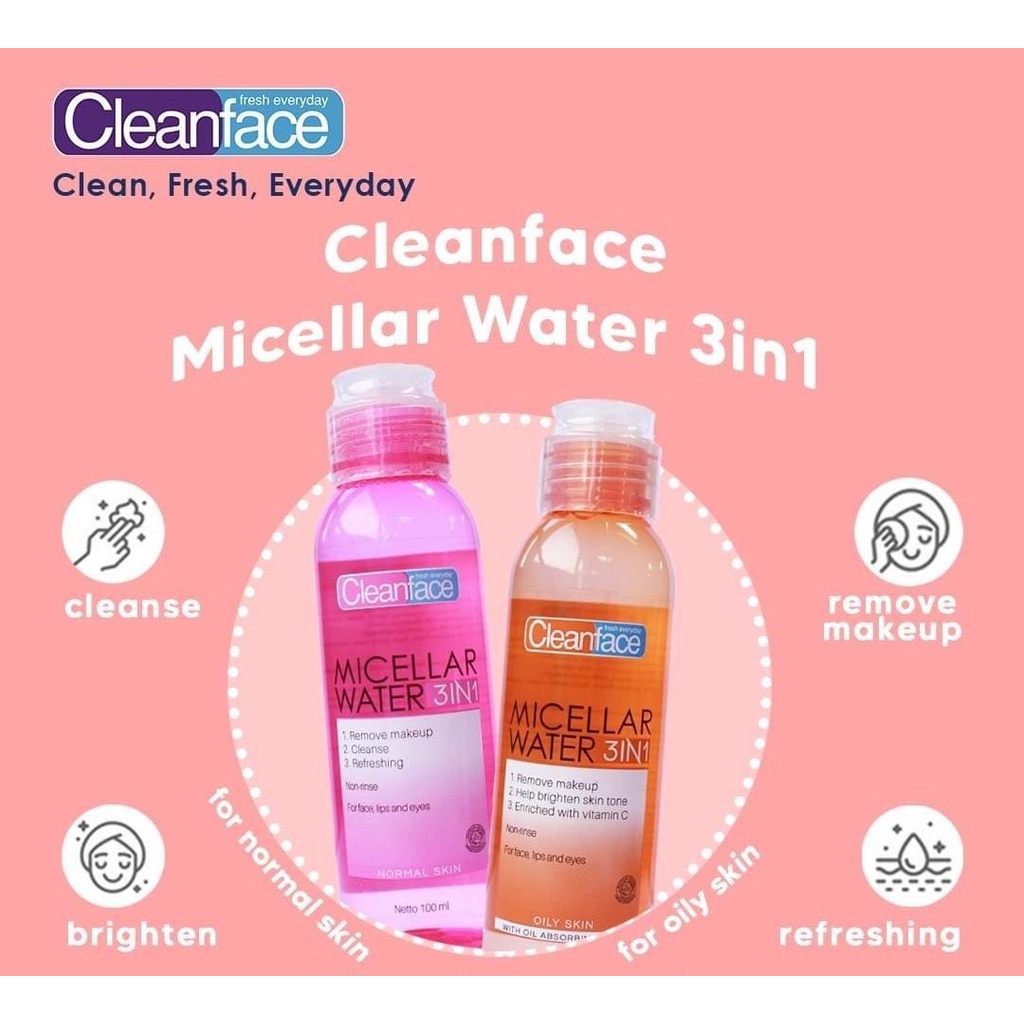 CLEANFACE Purbasari Clean Face Micellar Water ✔️BPOM 3in1 Normal Oily Skin 100ml | 250ml