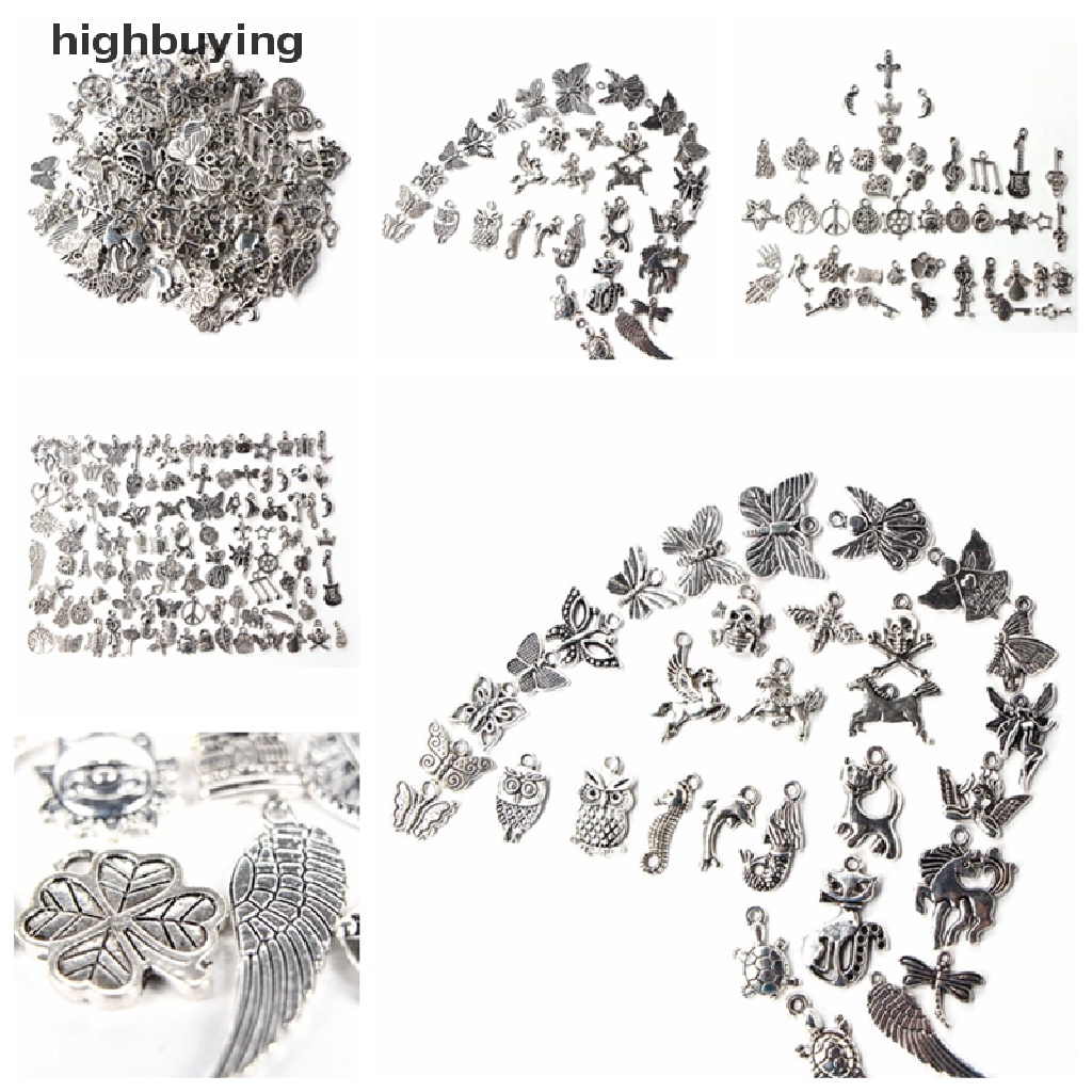 Hbid 100pcs Liontin Silver Tibet Campur Untuk DIY Perhiasan