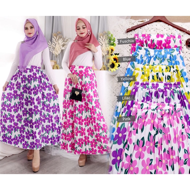 ROK PLISKET MOTIF BUNGA SAKURA // ROK PLISKET MOTIF KRISAN