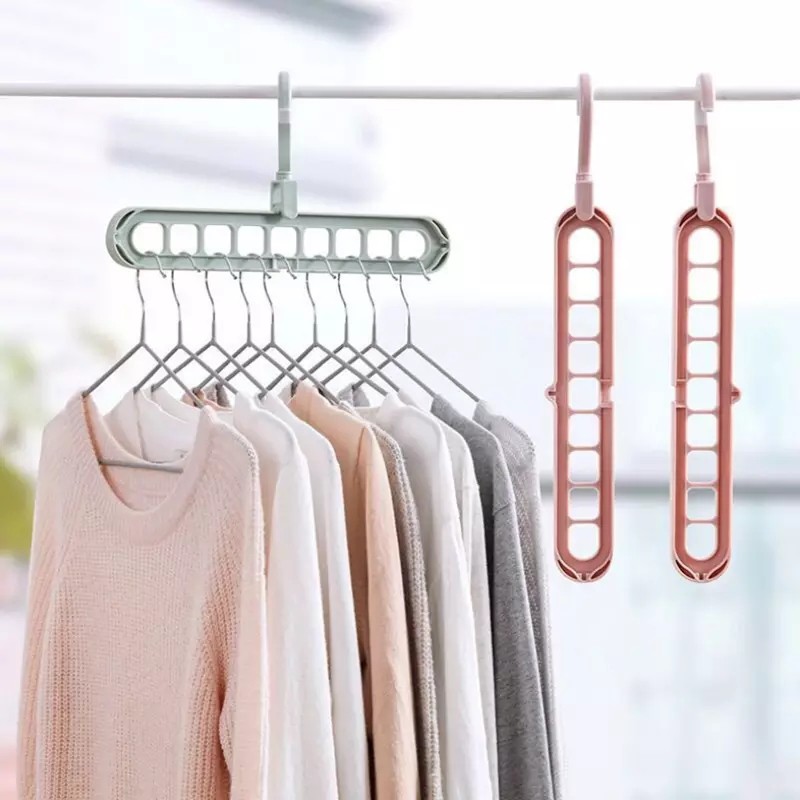 Gantungan Baju / Magic Hanger / Gantungan Ajaib Multifungsi Dapat Dilipat dengan 9 Lubang (c8k)