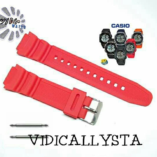 STRAP CASIO AE 1000 1100 SGW 300 400 450 500 WS 200 210 HIJAU ARMY FREE PEN