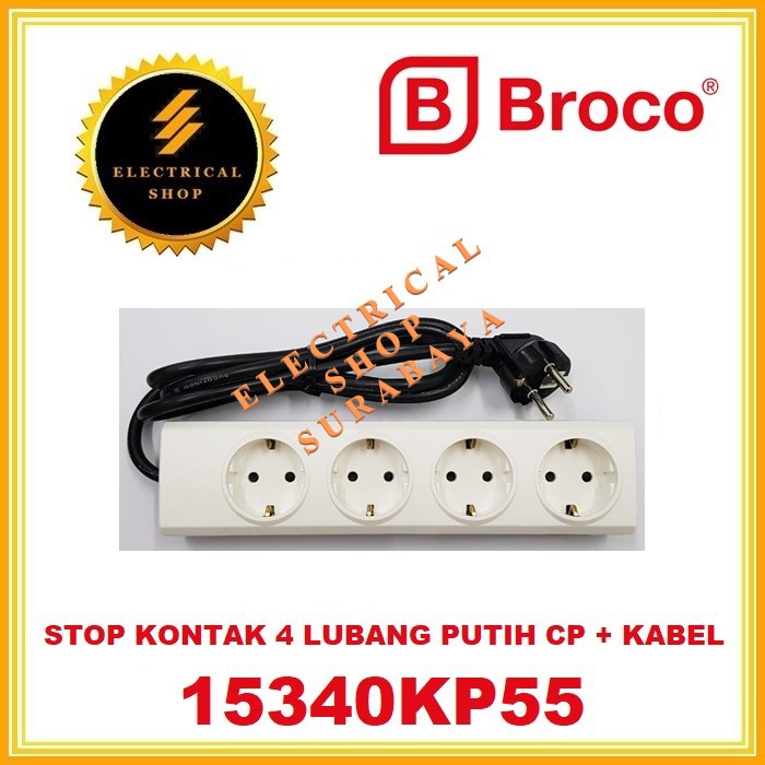 BROCO STOP KONTAK ARDE CP 4 LUBANG + KABEL 1.5M PUTIH 15340KP (GROSIR) EXTENSION SOCKET EMPAT LOBANG