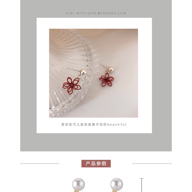 Merah Bunga Anting-Anting Tahun Baru trendi Korea temperamen internet influencer Mutiara untuk membu