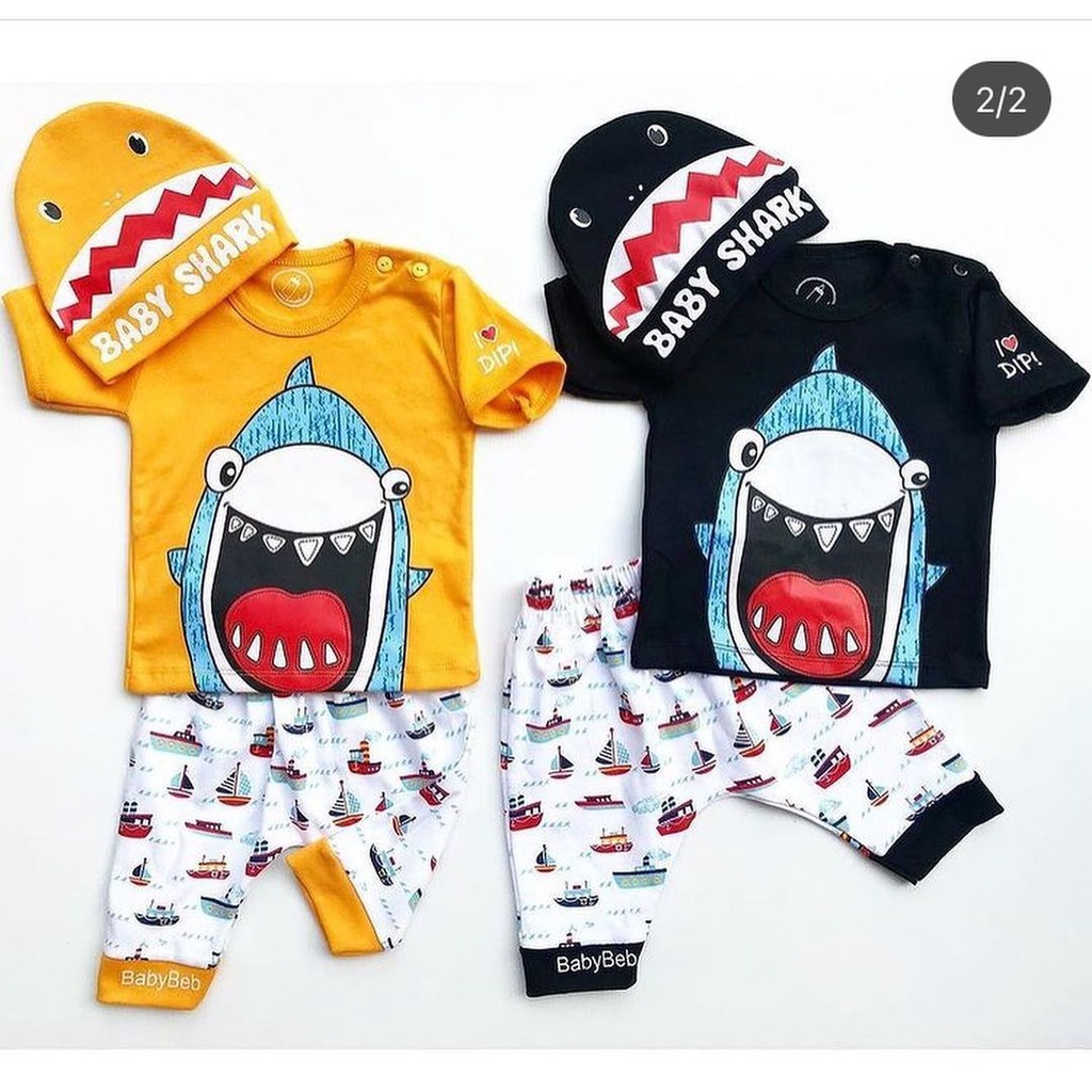 BERSERTIFIKASI SNI DINO WORLD / DUMBO Babybeb Baju Setelan Kemeja Celana Topi Pergi Jalan Fashion Anak Bayi Cowok Laki Terlaris Murah