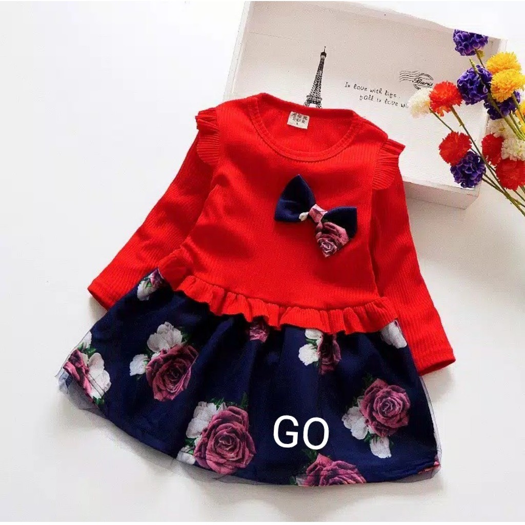 gos DRESS IMPORT WONDER ROSE EBV Baju Dress Anak Perempuan Import