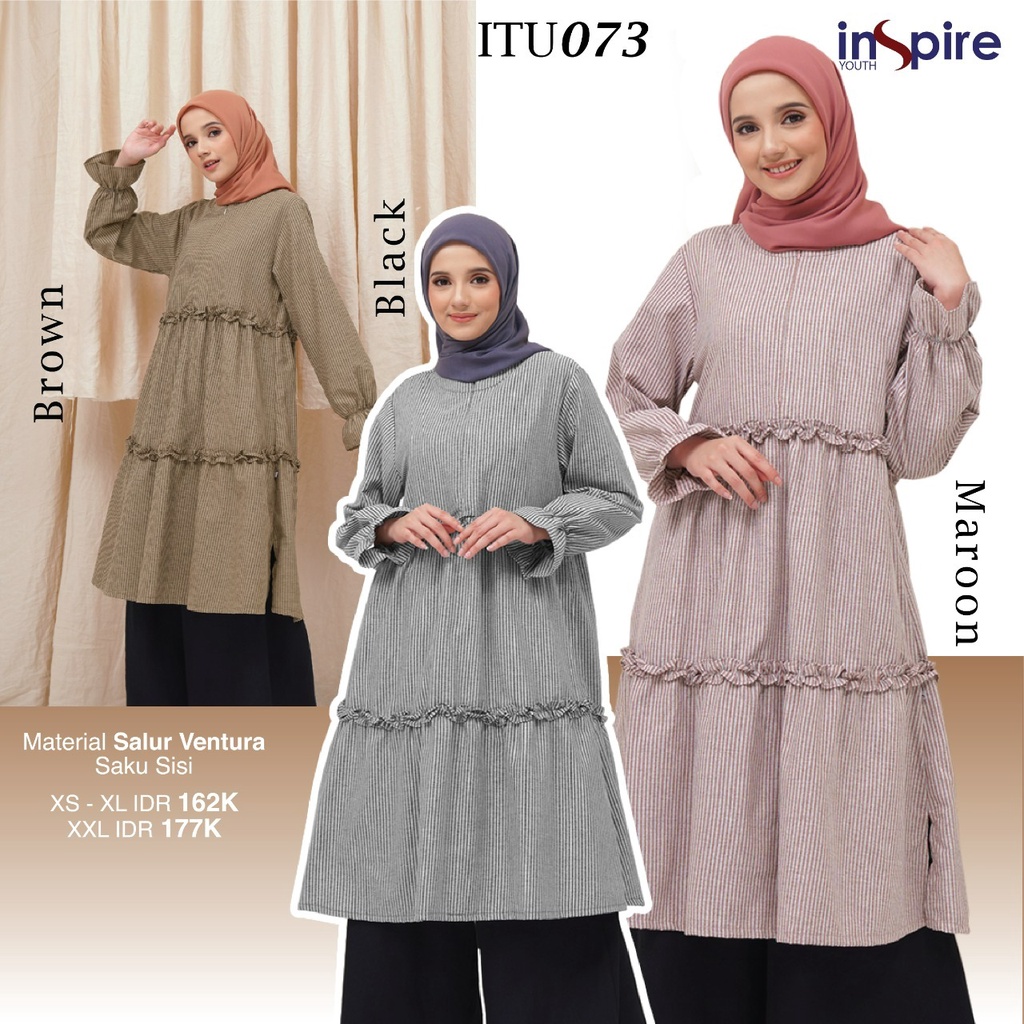 Inspire Tunik ITU 073 Tunik Wanita Bahan Salur Ventura Atasan Kekinian Fashion Muslimah