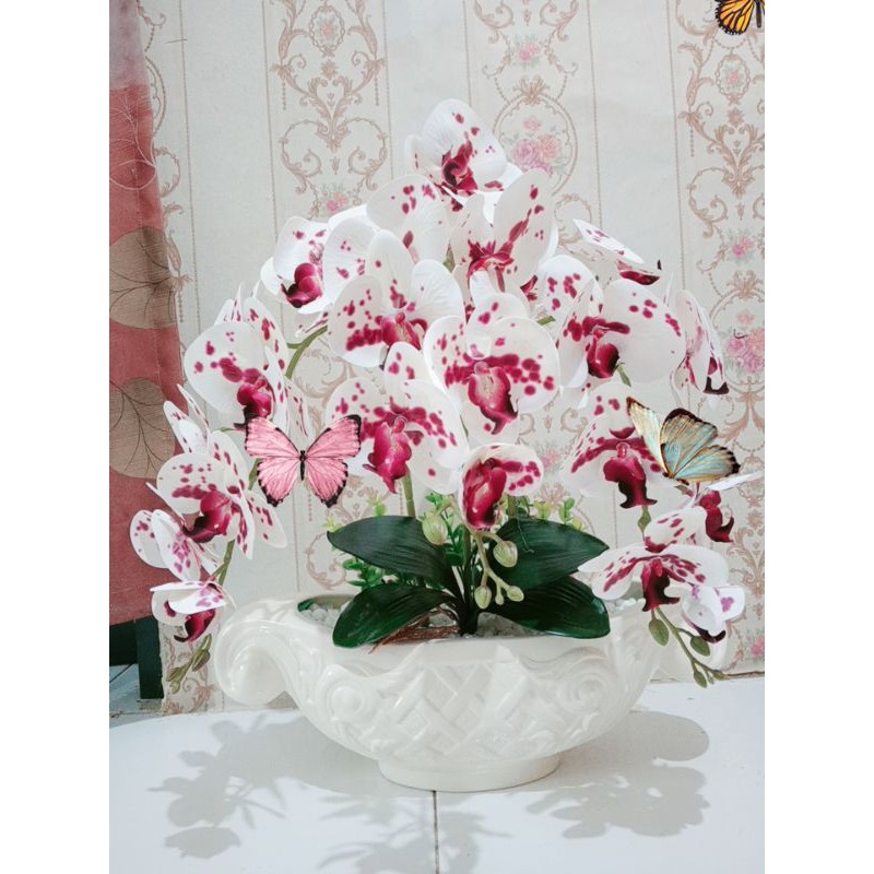 Rangkaian anggrek latex vas keramik