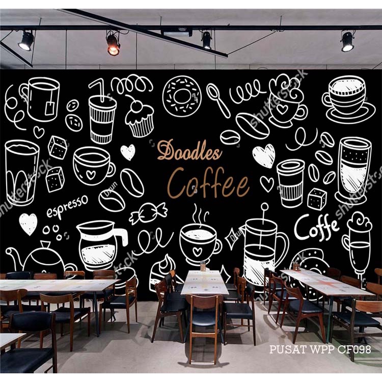 Wallpaper Dinding Custom 3D Dekorasi Resto Cafe Coffee Shop