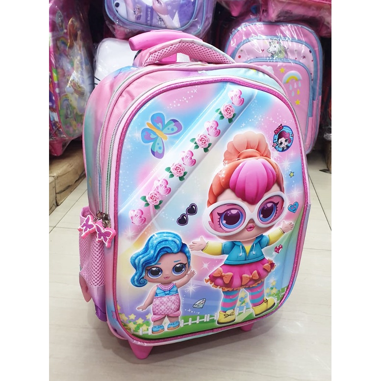 PROMO TERMURAH - TERBAIK Tas Anak Sekolah Trolley TK Motif 3D Timbul IMPORT ( ZOOM - RAINBOW - ROSE - STRONG )