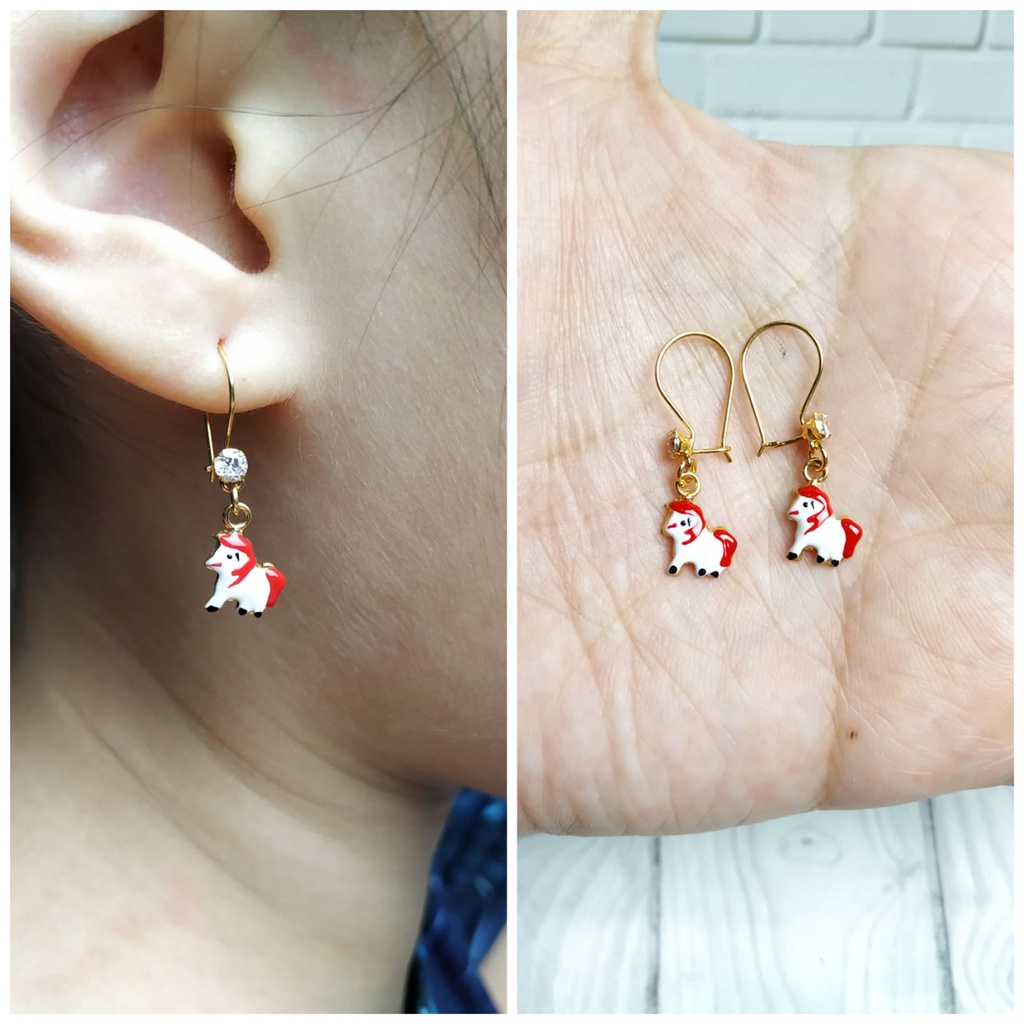 ANTING ANAK KUDA PONI PINK LAPIS EMAS 24K S925 CC636