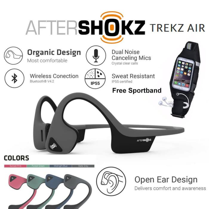 Promo Bluetooth Headset Trekz Air Aftershokz Wireless Stereo Bone Conduction   Merah  Murah
