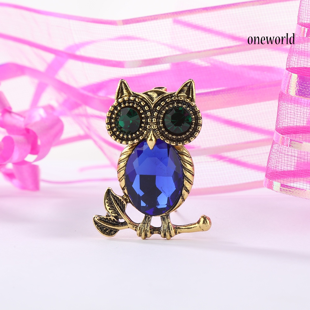 OW@ Women's Retro Rhinestone Cartoon Owl Brooch Pin Wedding Party Bridal Jewelry