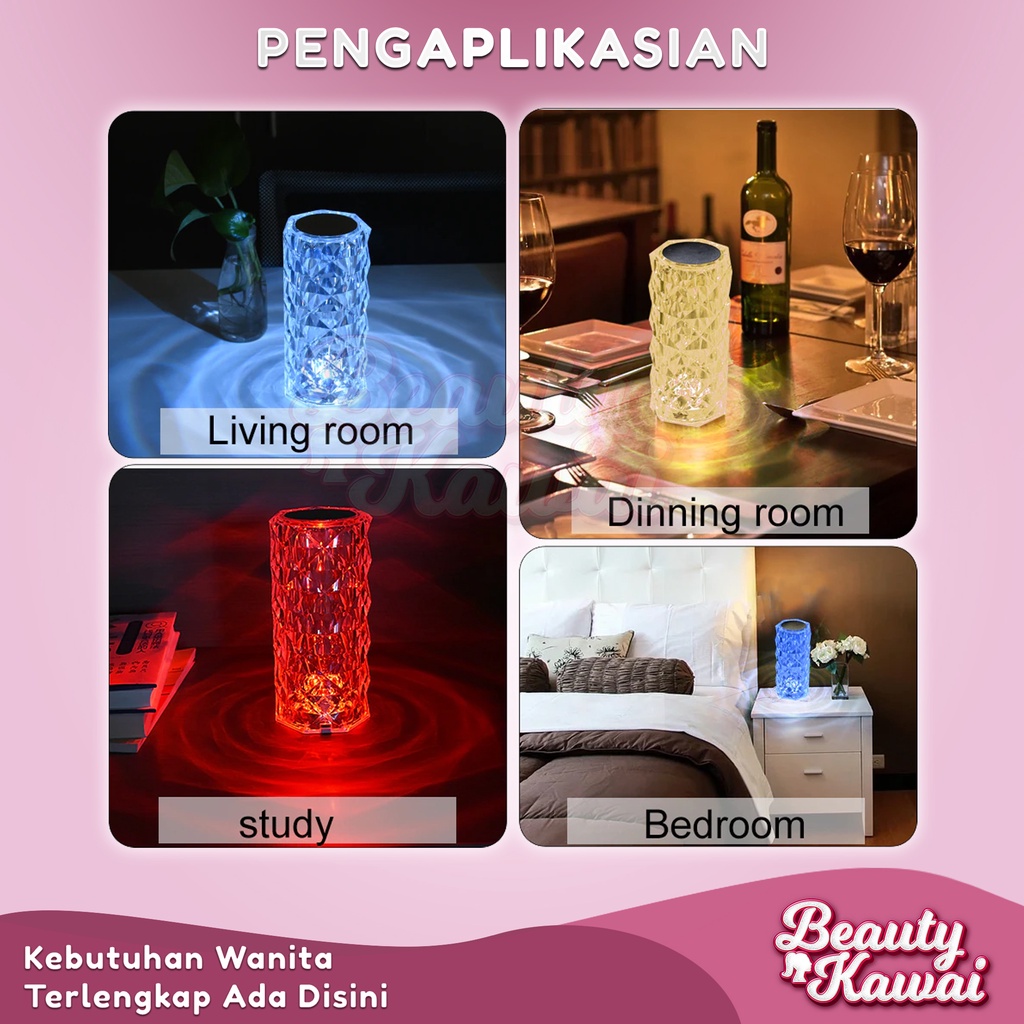 Lampu Meja Kristal Rose LED 16 Warna Crystal Lamp Tidur Remote Control