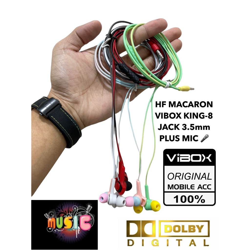 HF MACARON EARPHONE VIBOX KING-8 JACK 3.5mm  PLUS MIC PROMO SULTAN JAMIN MURAH