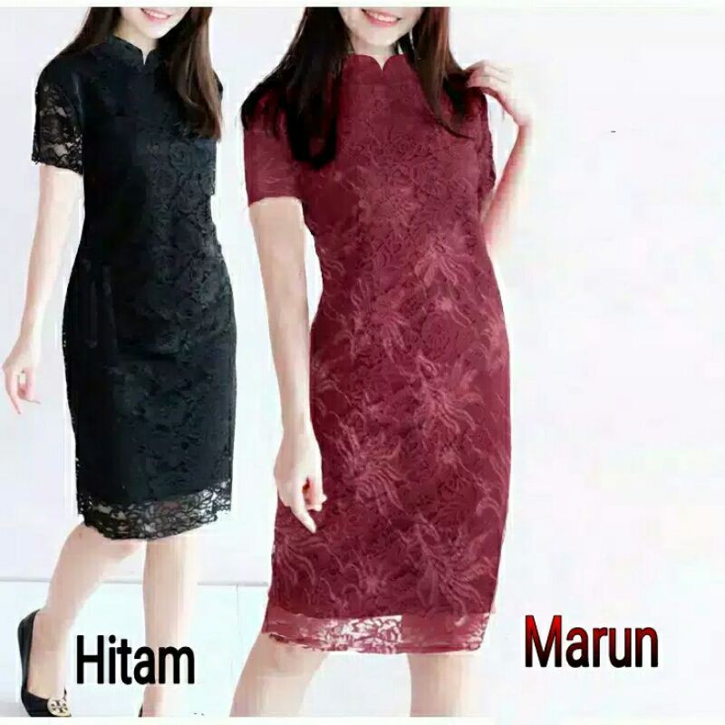 DRESS EUNBY ENVY M-XL BROKAT KEBAYA BATIK DRESS LENGAN PENDEK KONDANGAN PESTA