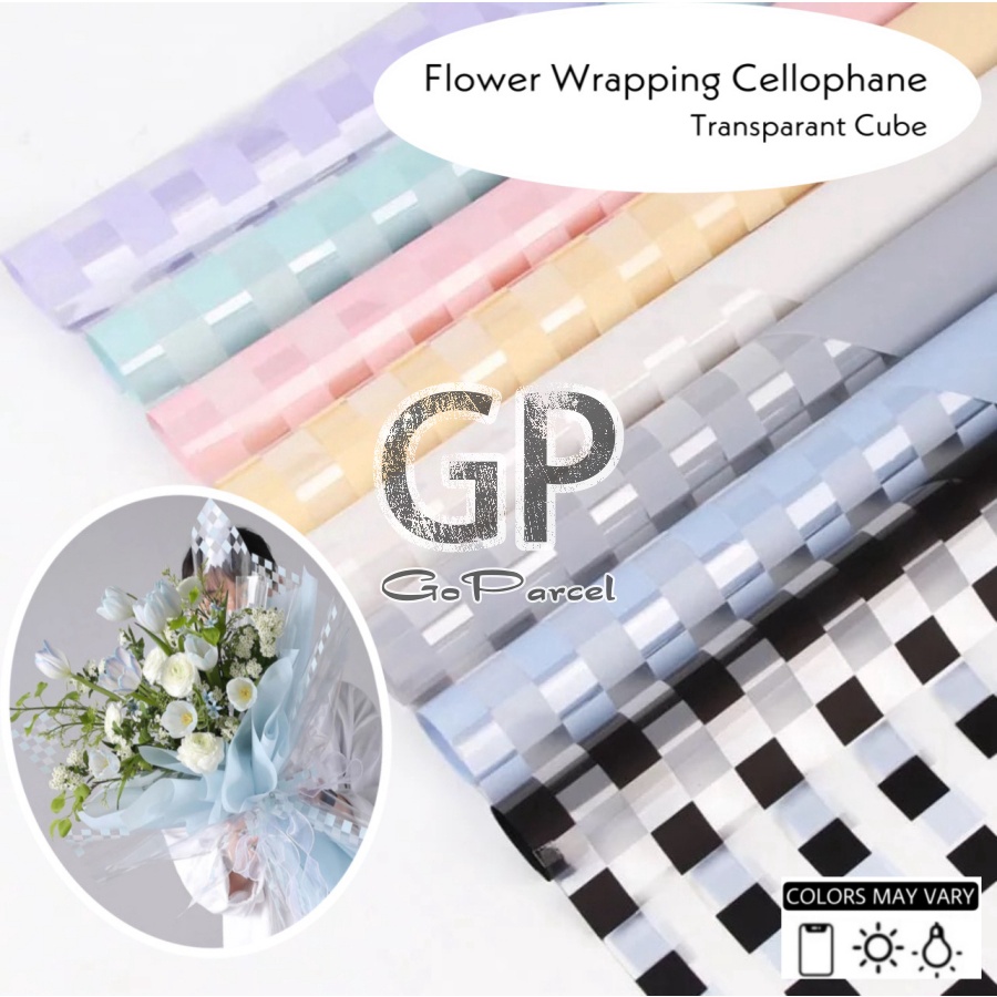 ( 5 Lembar ) TRANSPARANT CUBE - FLOWER WRAPPING PAPER / CELLOPHANE - KERTAS BUNGA BUKET FLORIST BOUQUET