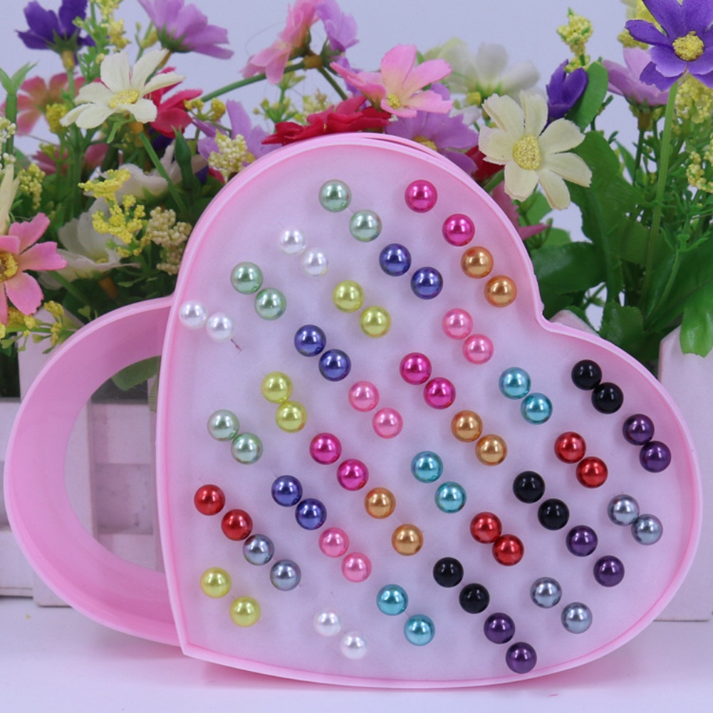 Hu Hu Hu Hu Hu Alat Bantu Pasang Kacamata♡ 36 Pasang Anting Tusuk Aksen Mutiara Imitasi Bahan Stainless Steel Warna-Warni Untuk Wanita