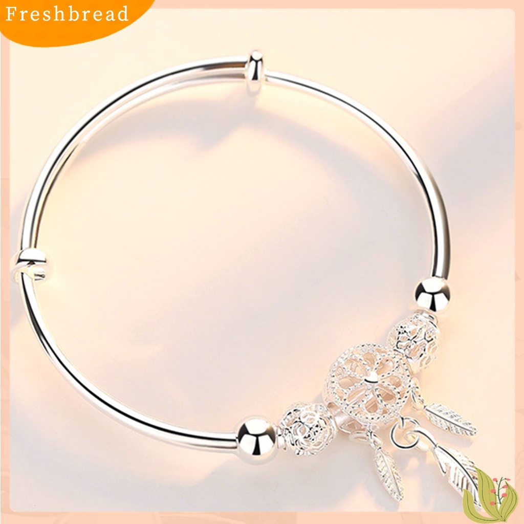 |Frebre Frebre| Gelang Tangan Wanita Desain Dream Catcher Rumbai Bulu Warna Silver Untuk Pesta