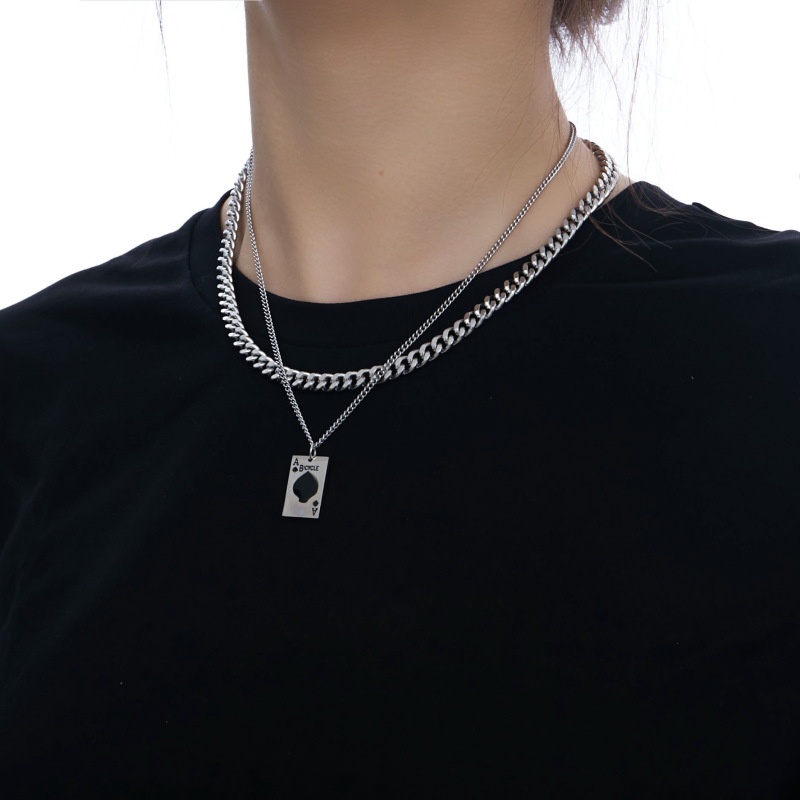 Kalung Model Double Layer Bahan Titanium Steel Gaya Hip Hop