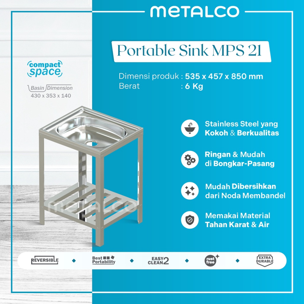 Wastafel Cuci Piring Stainless Setainlis Setenlis Stainlees Stainles 1 Lubang Metalco Bak Tempat Cuc