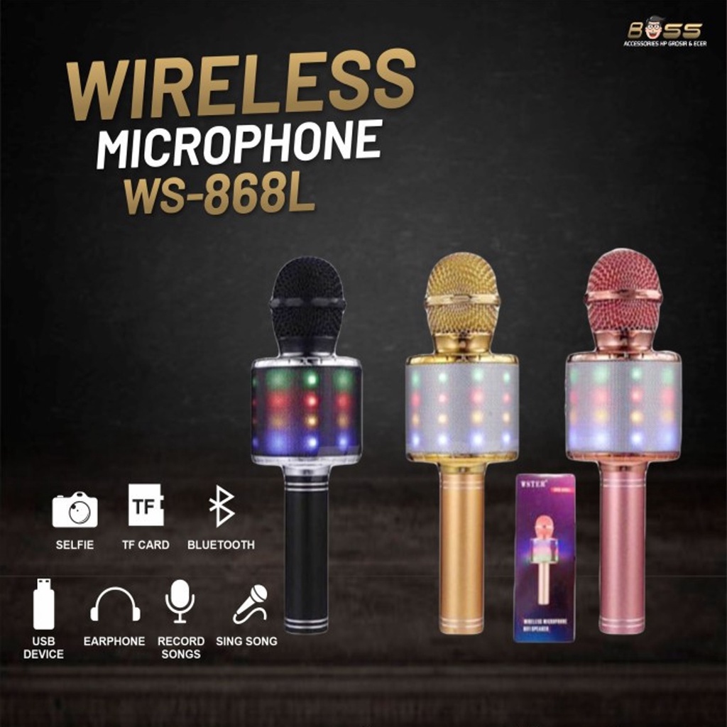 WS868L LED Speaker &amp; Microphone Bluetooth Karaoke wireles portable Speaker Smule dewasa anak