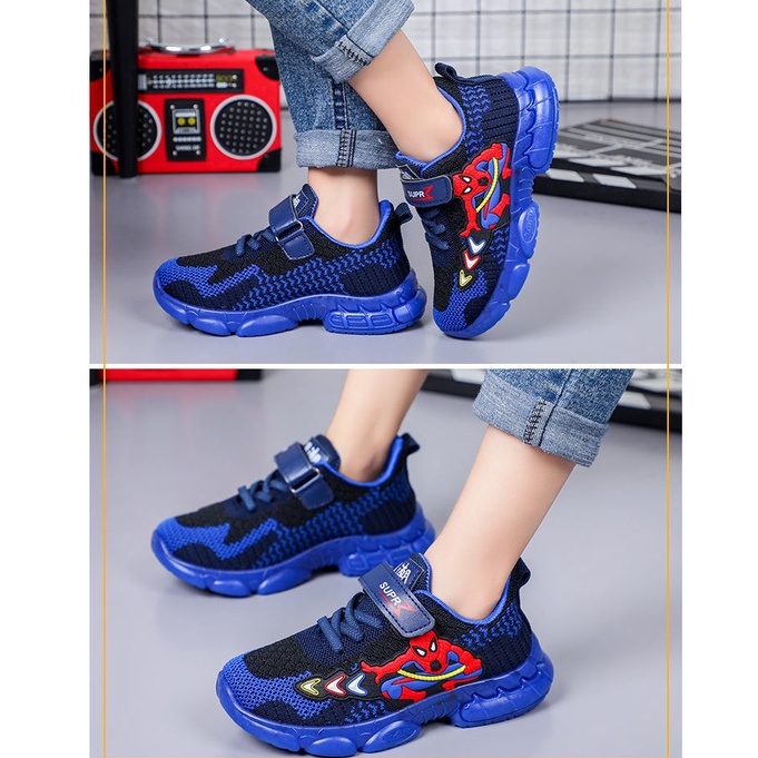 Sepatu Sneakers Anak Laki-laki Import Motif SUPR SPIDER 2 / Sepatu Anak Sport Spiderman