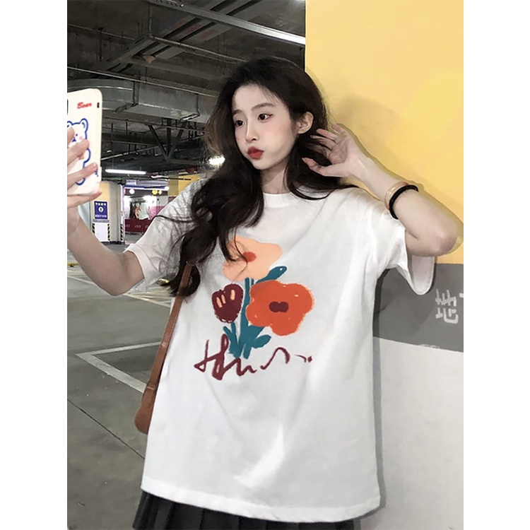 kaos oversize wanita / hu flowers