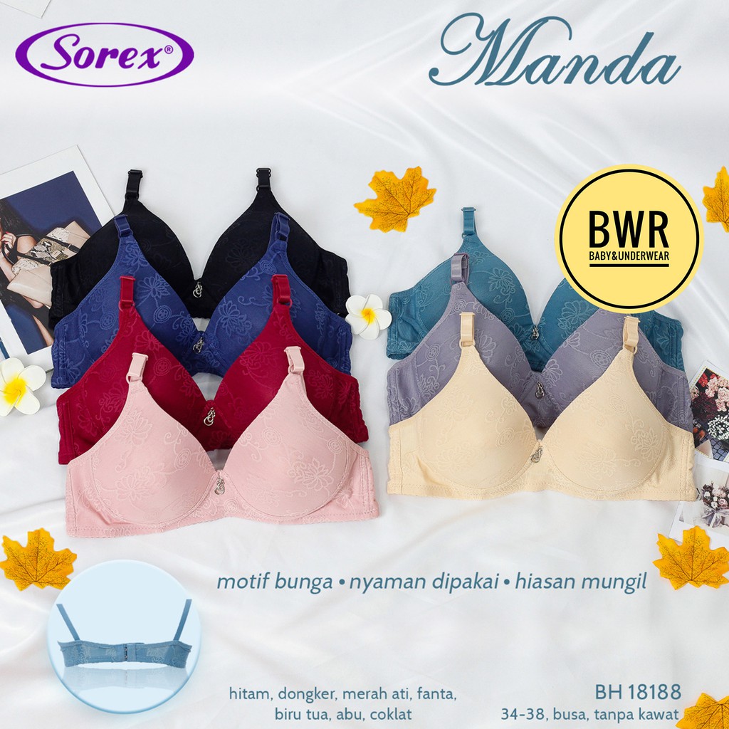 Bra Sorex 18188 Busa Sedang | Bh / Bra Wanita Tanpa Kawat Motif Bunga Cantik Kancing 2 - Bwr