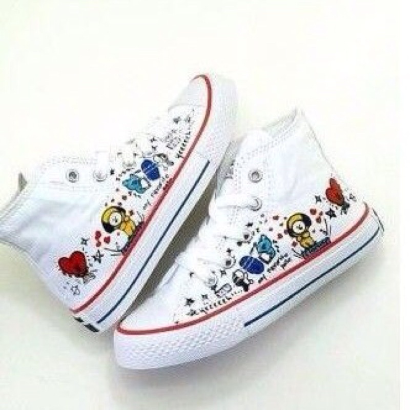 ( OBRAL )SEPATU ANAK CONVERSE ALL STAR (TALI) KARAKTER BT21/BTS  ( SNEAKER KIDS & JUNIOR)-Putih