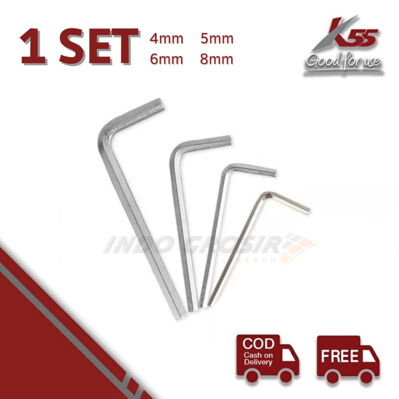 K55 Kunci L Set 4mm 5mm 6mm 8mm Segi enam Hexsagonal Murah