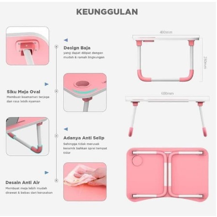 MEJA KAYU BELAJAR LIPAT Meja Portable Laptop Warna Polos Minimalis Multifungsi Kuat Murah