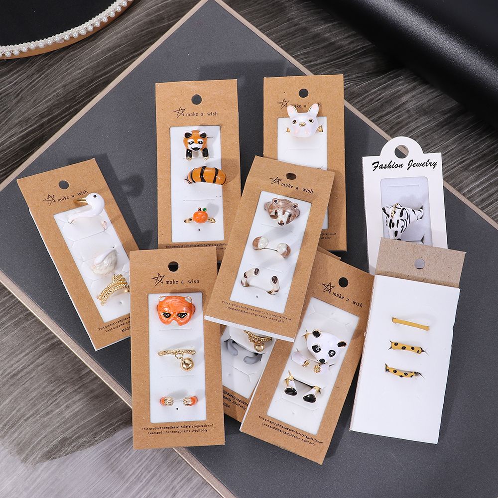 Set Cincin Enamel Desain Hewan Panda Kucing Dengan Ekor Untuk Pria Dan Wanita