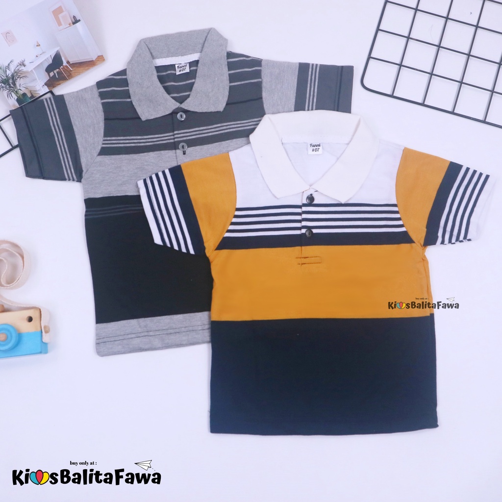 Kerah Salur T-Shirt Anak Laki uk 1-2 Tahun / Kaos Harian Atasan Baju Adem Lengan Pendek Murah Polos