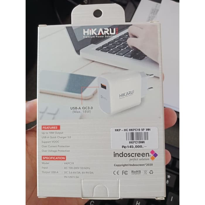 HIKARU KEPALA CHARGER SKHPC19 SUPER CHARE 18W SINGLE PORT WALL CHARGER VOOC