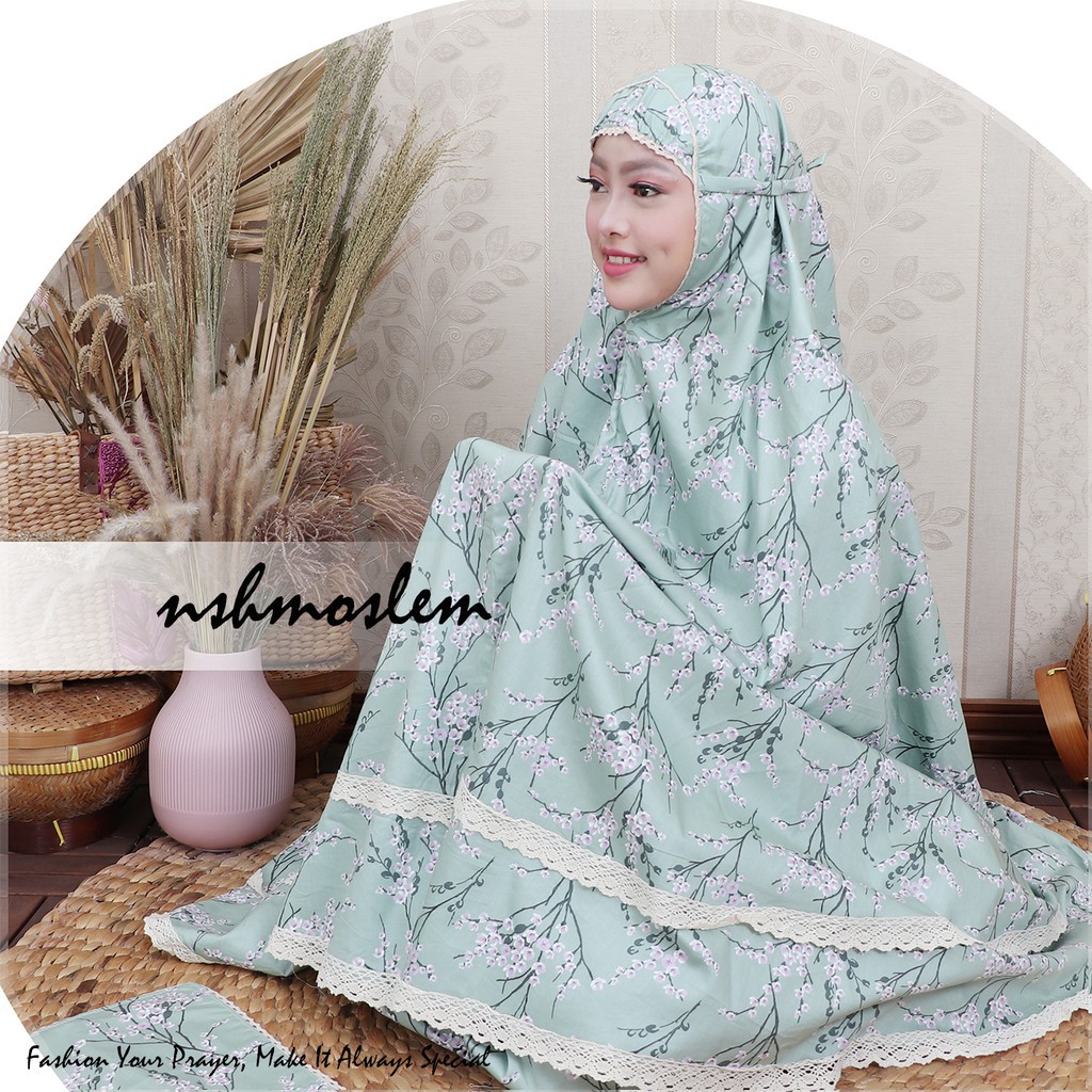 【﻿ＰＭＳ】Mukena Katun Jepang Ori Motif Bunga Tas sajadah