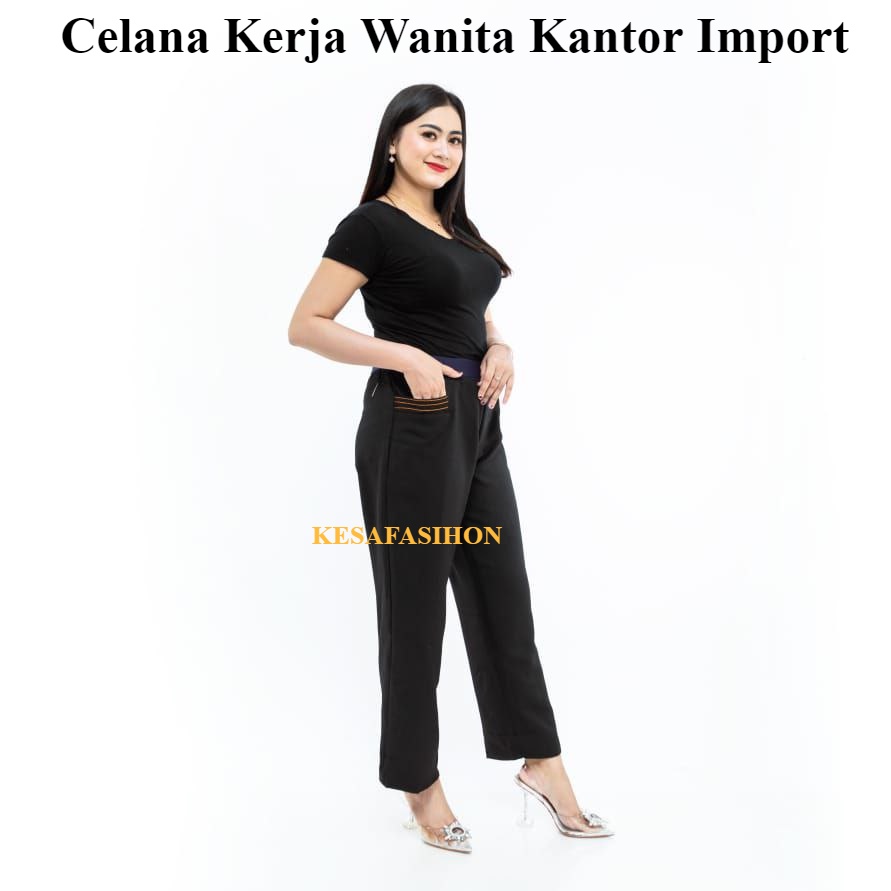 Celana Kerja Wanita Kantor Import Pinggang Karet Elastis Terbaru Casual Kasual Bahan Katun Grasella