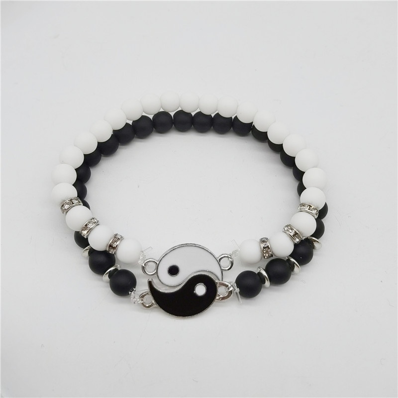 AZ245 1pcs Gelang Tali Desain Yin Yang Tai Chi Trigram Untuk Pasangan/Manik-Manik Obsidian