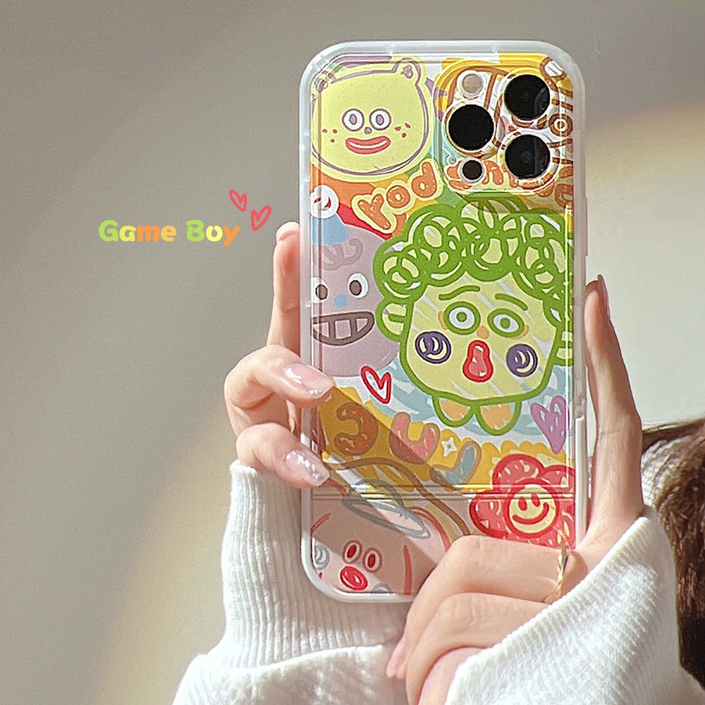 Case Pelindung Transparan Motif Graffiti Laki-Laki Dengan Holder Untuk Iphone 11 8 7 Plus SE2 XS XR 12 13 PRO MAX
