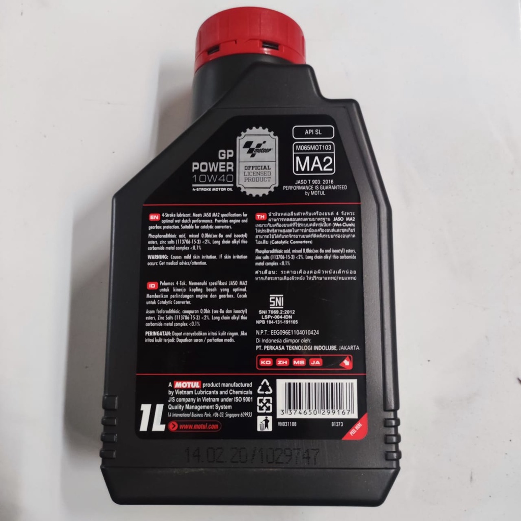 Oli Motul GP Power 10W40 1L 4T API SL JASO MA2