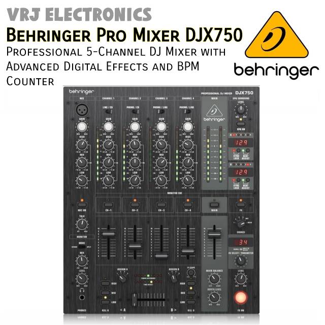 Behringer Pro Mixer DJX750 Professional 5-Channel DJ Mixer with Advanced Digital Effects BPM Counter