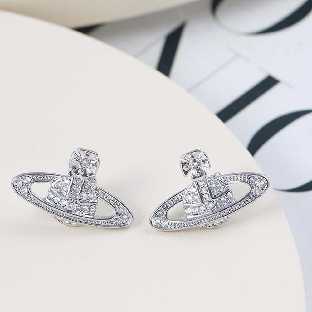 Mxbeauty Anting Planet Warna Emas Elegan Geometris Planet Pendant Ear Studs Saturnus Perhiasan Fashion Berlian Imitasi Wanita Earrings