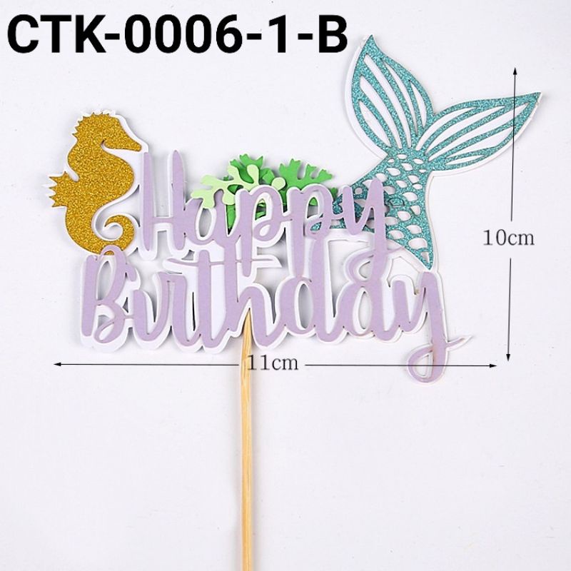 cake topper Hbd motif mermaid