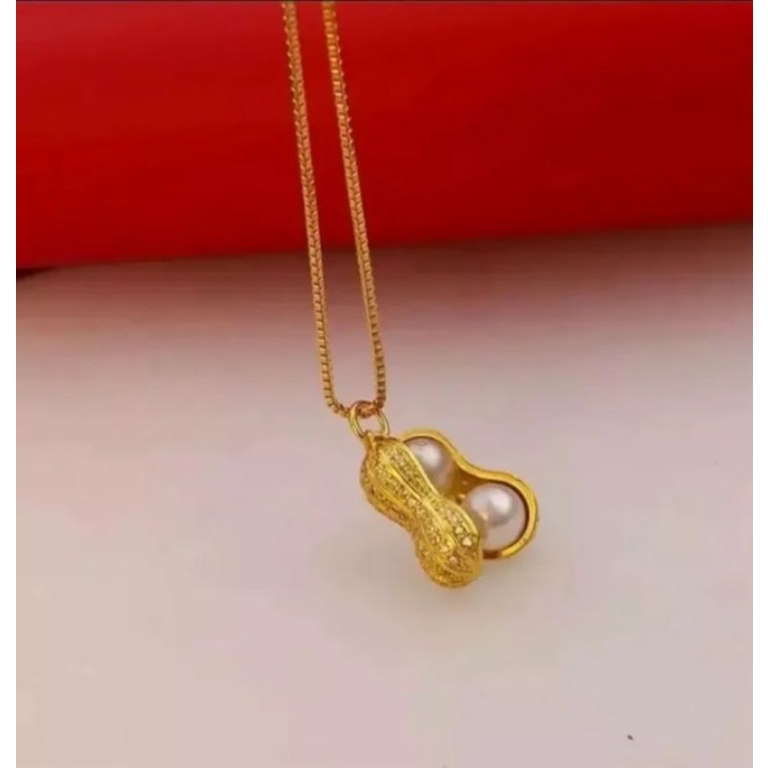 KALUNG ULIR DENGAN LIONTIN KACANG GOLD TITANIUM ASLI ANTI KARAT