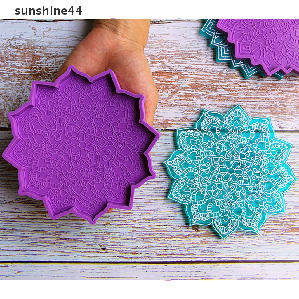 Sunshine Cetakan Epoxy Resin Bentuk Bulat Motif Mandala Bahan Silikon