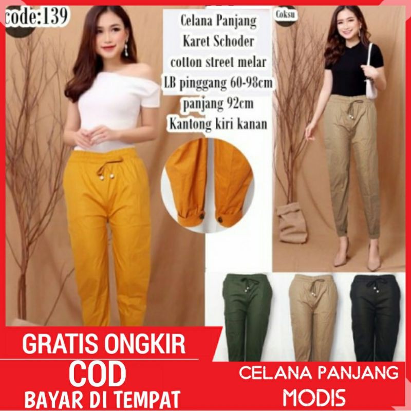 Celana Joger Panjang Polos Wanita Jumbo Import Murah Kekinian Terbaru Bahan Katun Stretch XXL