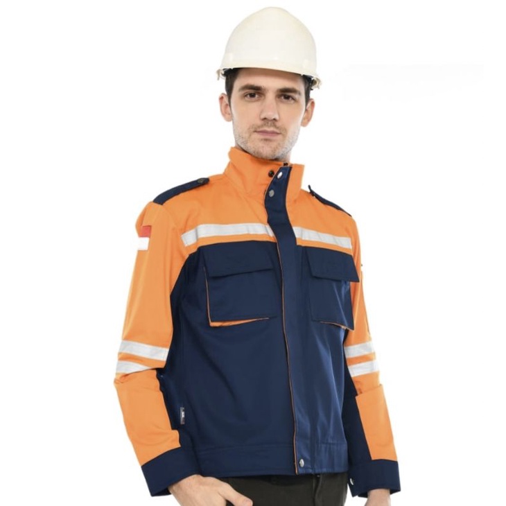 OTRAHUM Baju Kemeja Semi Jaket Wearpack Safety Seragam Kerja Proyek Teknisi Navy Orange Kuning Grey 