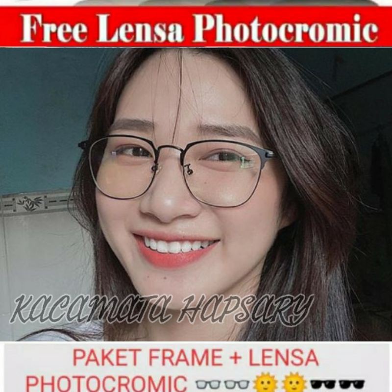 FRAME KACAMATA BESI 0081 FASHION WANITA 2 IN 1 ( LENSA PHOTOCROMIC ) KACAMATA MINUS | ANTI RADIASI